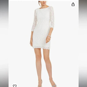 Adrianna Papell size 10 White Lace Overlay Sheath Dress Wedding Party Bridal